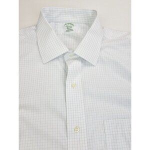Brooks Brothers Classic Sz 17-35 Mens White Blue Trim Check Long Sleeve Non Iron
